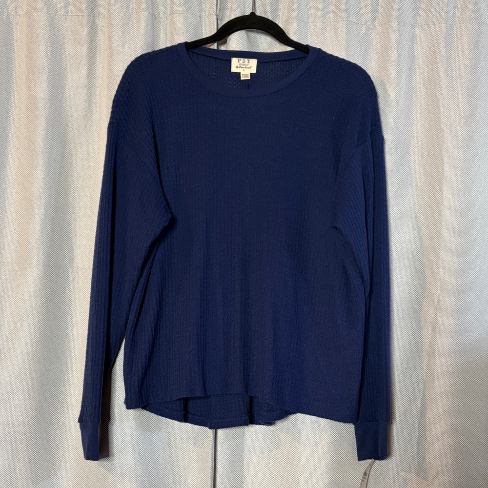 Project Social T Navy Waffle Knit Crew Lightweight Sweater